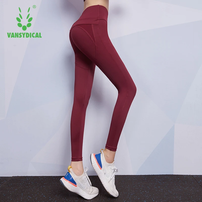 

VANSYDICAL Yoga Pants Women Solid High Waist Compression Leggings Quick Dry Gym Fitness Sport Running Tights Workout Pants Women