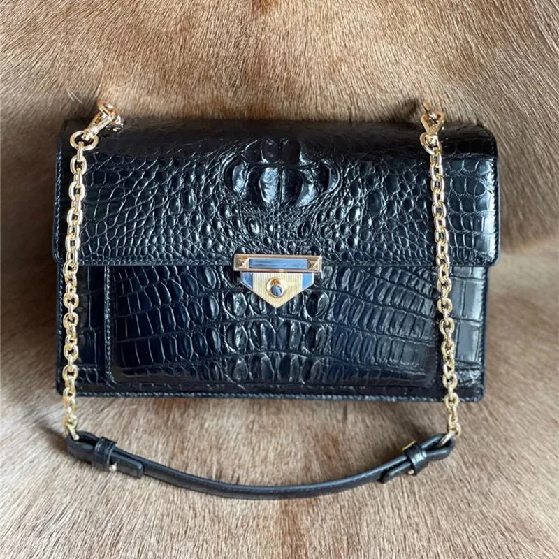 

Authentic Crocodile Skin Gold Hardware Women's Small Purse Genuine Alligator Leather Two Straps Lady Female Single Shoulder Bag