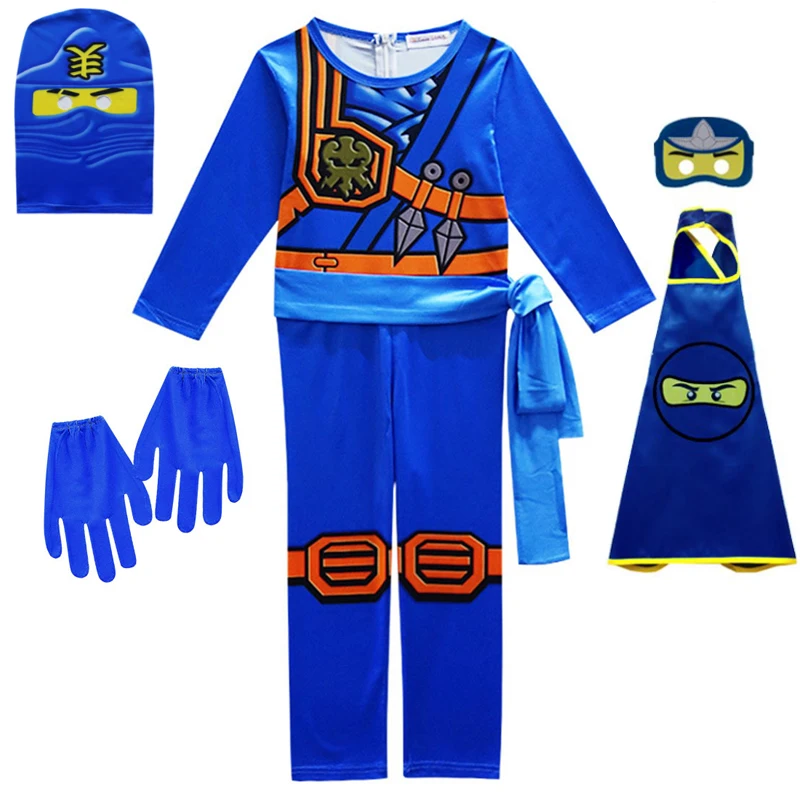 Blue-5pcs Новинка; Костюм Ниндзяго; костюм для маленьких мальчиков; костюм для мальчиков из спандекса; карнавальные вечерние костюмы на Хэллоуин; маскарадные костюмы для девочек; нарядная одежда ниндзя - Цвет: Blue-5pcs