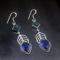 gemstonefactory big promotion single unique 925 silver sapphire blue topaz women ladies gifts dangle drop earrings 20212500