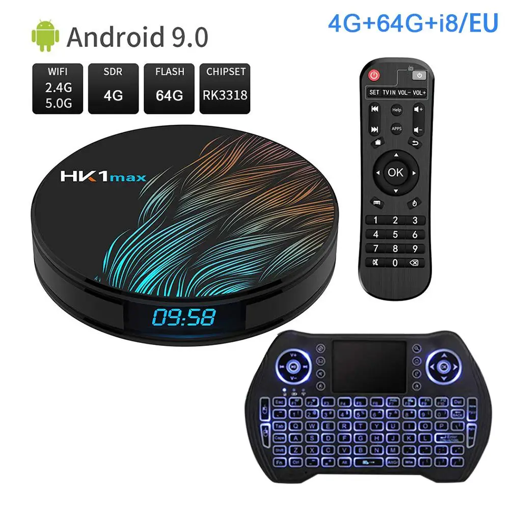 Мини Smart TV приставка HK1MAX Android 9.0 2.4G/5G Wi-Fi четырехъядерный процессор BT 4.0