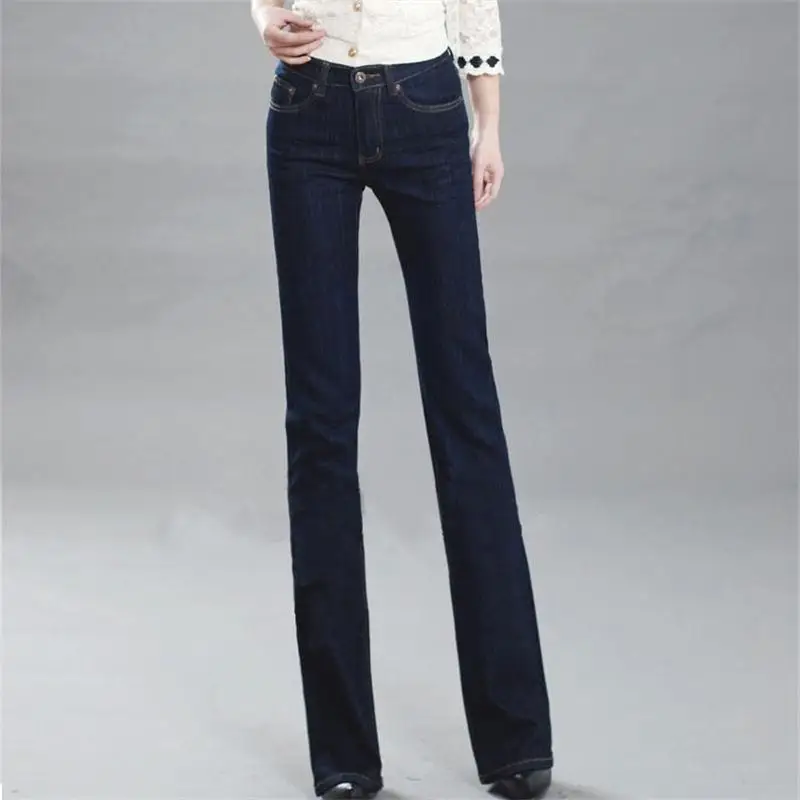 Free Shipping 2022 Women New Spring and Autumn Mid-high Waist Flared Trousers Girls Fashion Blue Black Jeans Casual Pants | Женская