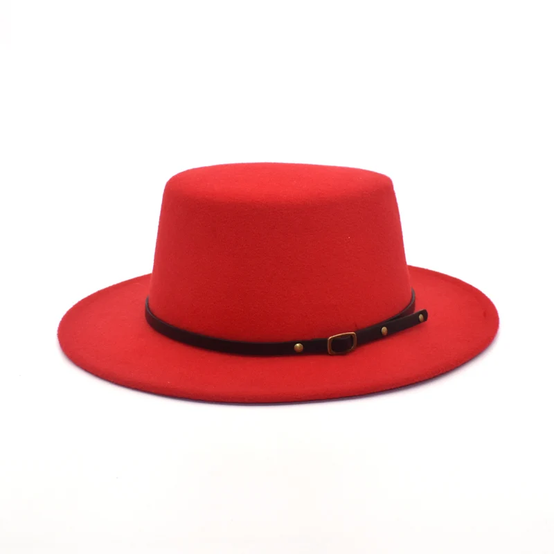 New Classic Solid Color Fedora Hat Women Wool Flat Top Bowler Hat Man Wide Brim Jazz Cap Elegant Lady Church Hats P21
