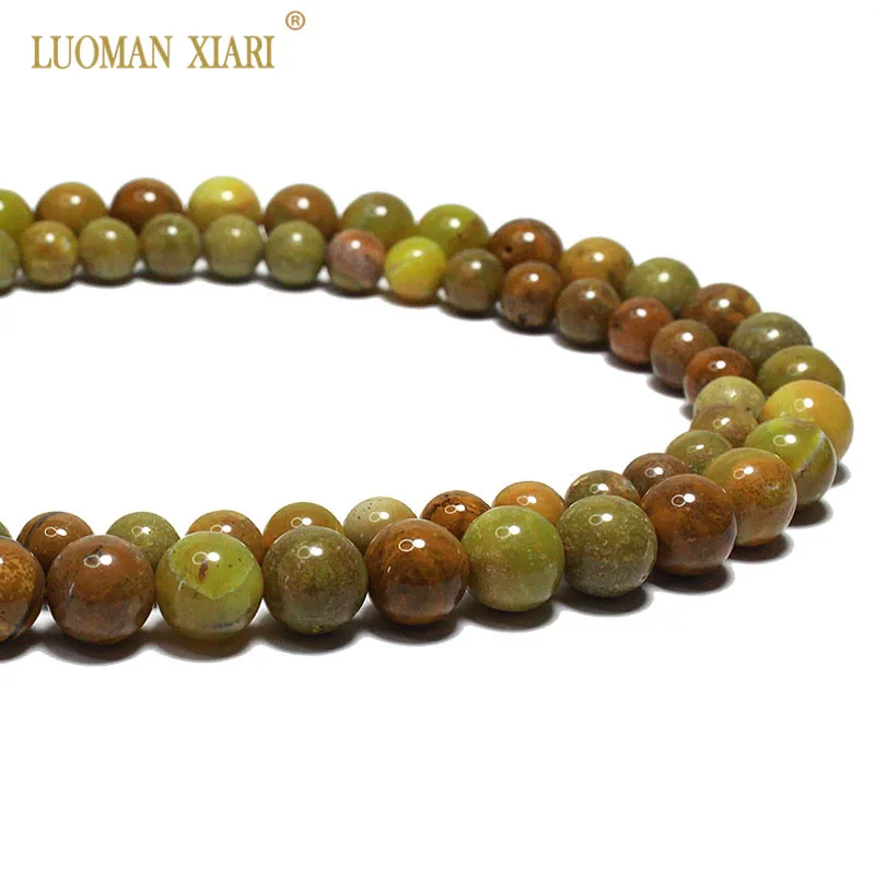 

Оптовые продажи AAA 100% натуральный желтый зеленый опал круглые бусины из натурального камня для изготовления ювелирных изделий DIY браслет ож...