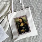 Модные забавные холщовые сумки через плечо с милым рисунком Моны Лизы, мультяшная сумка Harajuku Ulzzang, Вместительная женская сумка, кошелек