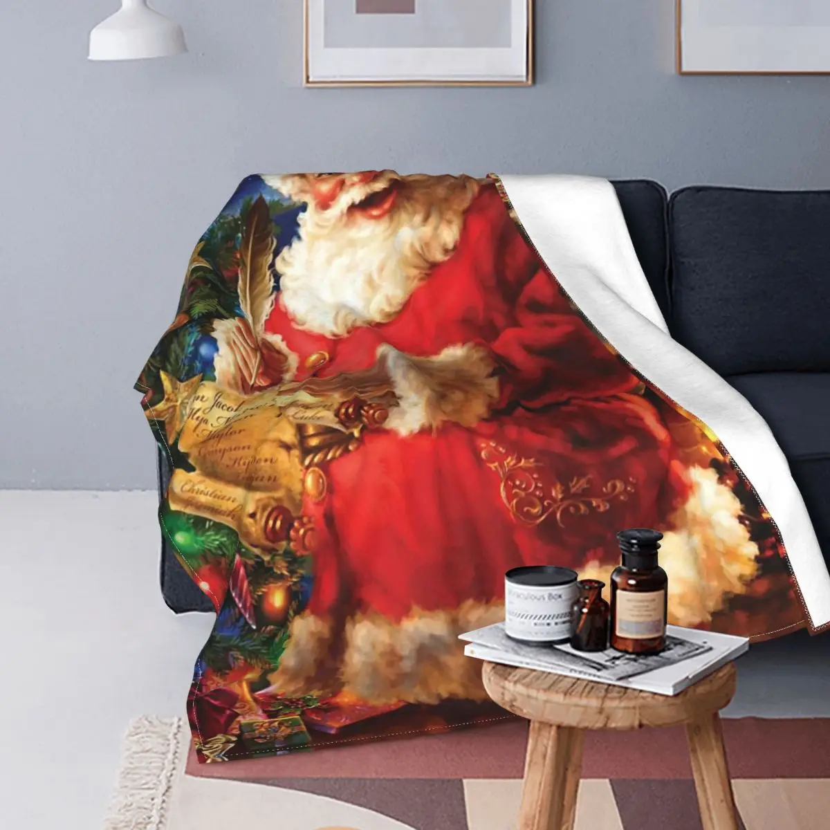 

Фланелевое Одеяло Dona Gelsinger с Санта-Клаусом, покрывало для постельного белья, тонкое плюшевое тонкое покрывало для спальни, на Рождество и но...