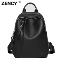 zency 2022 new 100 genuine cow leather silver hardware women black white backpacks girl first layer cowhide female book bag