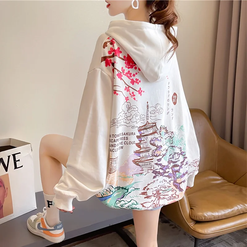 Черно-белые женские толстовки в стиле Харадзюку #5510 свободная повседневная