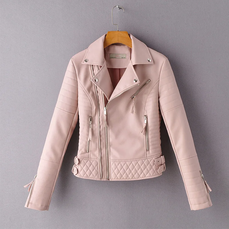 

Sister Fara 2021 Autumn Winter Female Leather Jacket Motorcycle Biker Turn Down Collar Coat Women Pu Faux Soft Leather Jacket