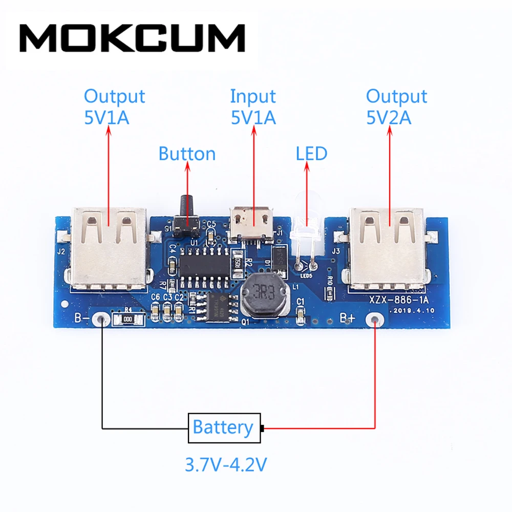 Плата для зарядки литиевой батареи 3 7 в до 5 В 2 А двойной USB модуль автоматического