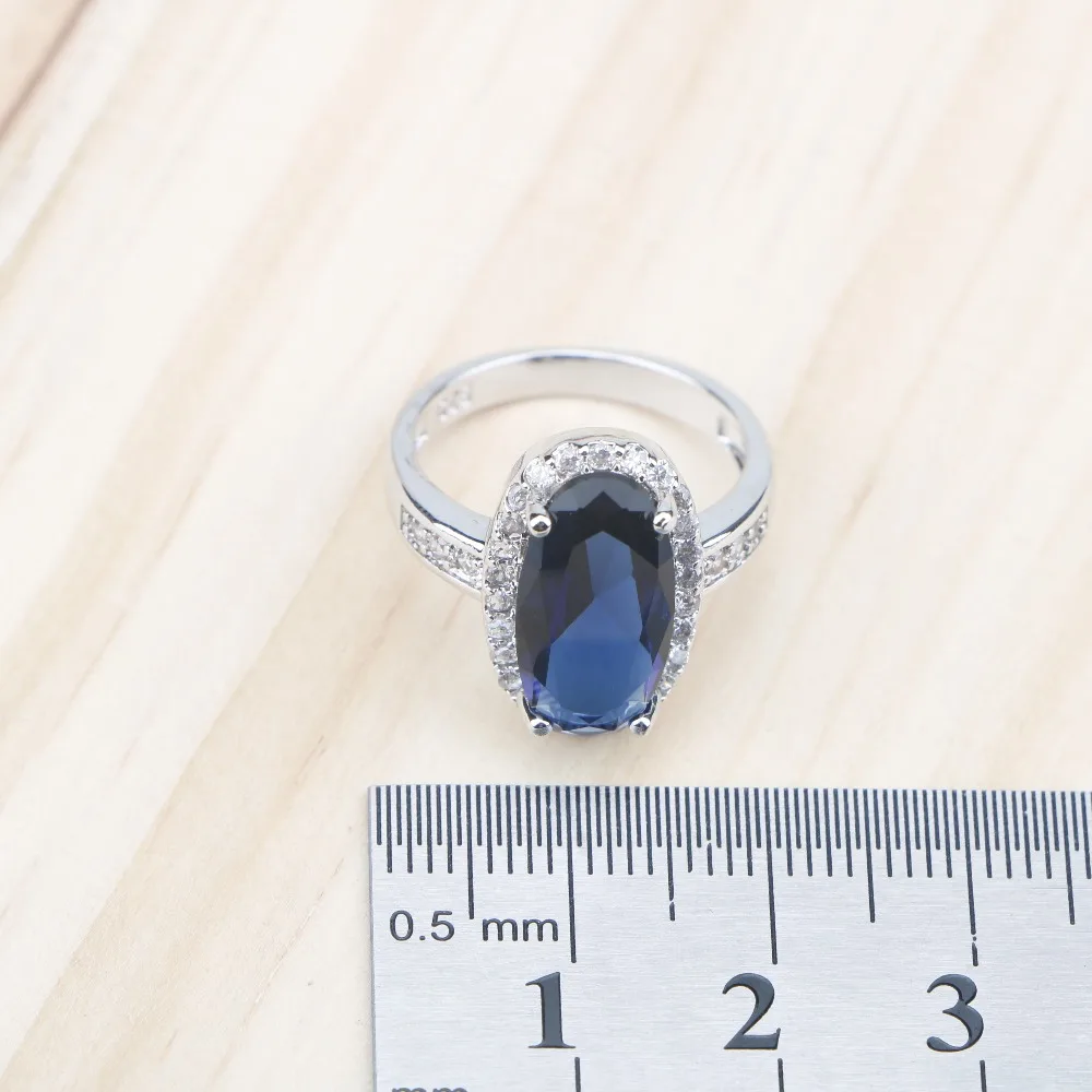 Темно-Синий Циркон Свадебные серебряные 925 Женские Ювелирные наборы