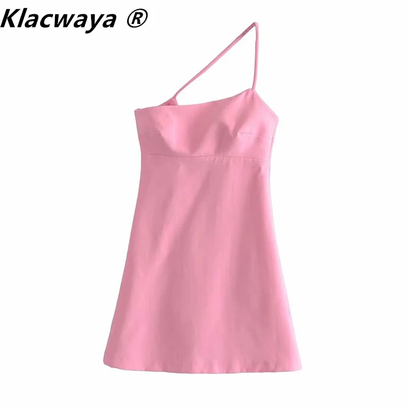 

Летние платья Klacwaya Za 2021, женское асимметричное розовое мини-платье с открытой спиной, сексуальное модное короткое вечернее платье