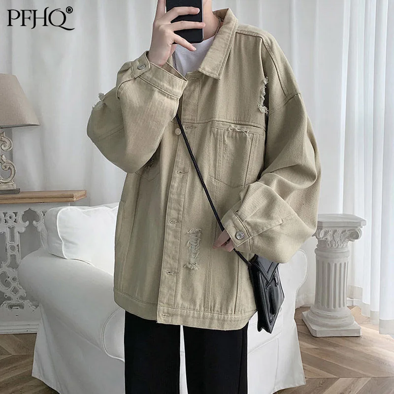 

PFHQ Men 2021 Denim Jackets Loose Fit Korean Tide Handsome Ins Trend Versatile Couple Spring Autumn Tooling Jeans Coat 21D8750