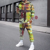 mens autumn winter hoodie sweater trousers 3d hd print faith cross gradient oil color theme casual daily male top hoody