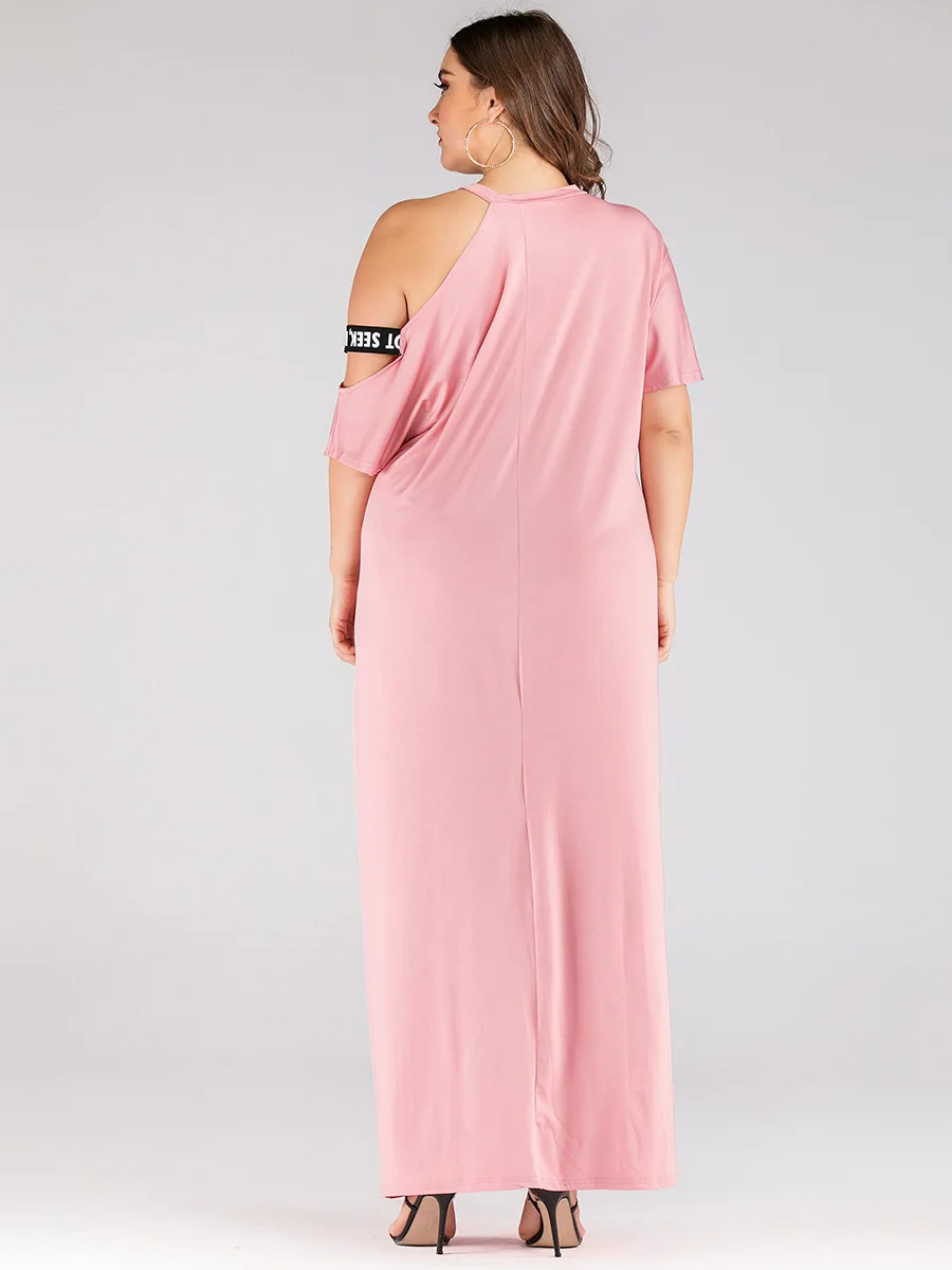 Платье женское длинное размера плюс повседневное элегантное свободное розовое