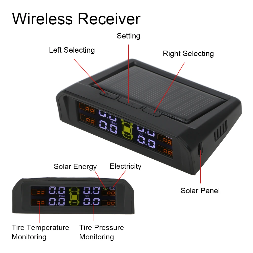 Система контроля давления в шинах TPMS с ЖК-дисплеем и солнечной батареей |