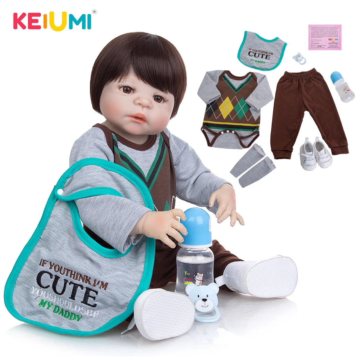 

KEIUMI 23 Inch Reborn Boy Alive Doll Full Body Silicone 57 cm Realistic Newborn Babies Doll For Children's Day Xmas Gifts