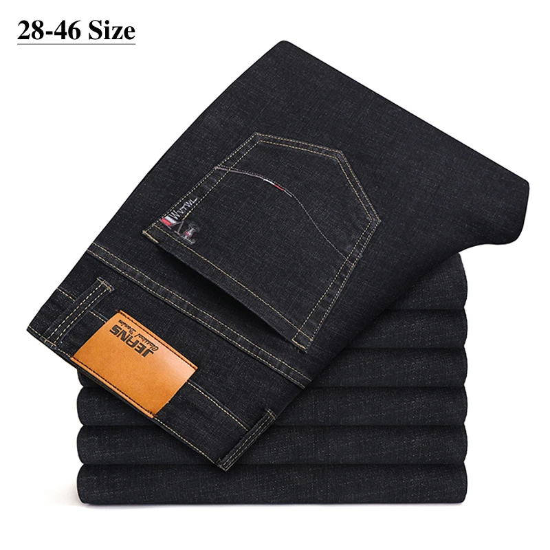 

42 44 46 Plus Size Men's Jeans Slim Fit Straight Business Casual Classic Black Jeans Fashion High Quality Stretch Brand Pants