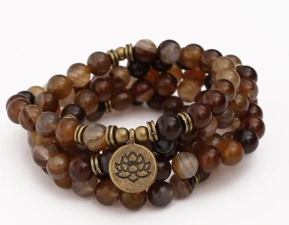 Кофейный цвет 108 бусины 8 мм Эластичный регулируемый Лотос жизнь дерево Будда OM