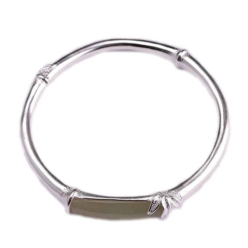 

New Product 925 Silver Plain Silver Style Closed Bamboo Shape Women's Bracelet Wholesale Hetian Jade Trendy Women Bracelet