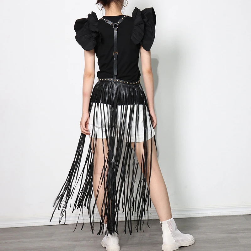 

TWOTWINSTYLE Black Tassel Vest For Women Patchwork Metal Rivet Streetwear Casual Vests Female Fashion New Clothing 2021 Style