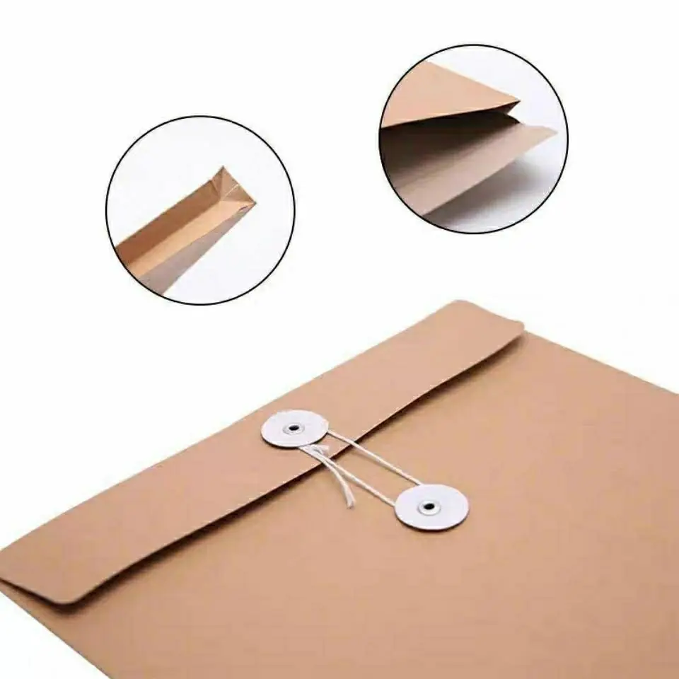 

A4 Brown kraft Paper File Holder Envelope Bags Document Storage Organizer Envelopes With String School Office Project Folder Bag