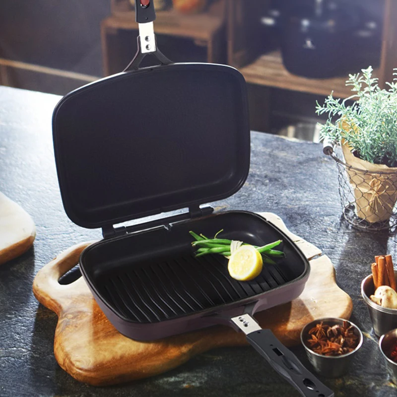 

Spot Double Sided Grill Pan Portable Durable for Grilling Frying Home Kitchen Camping VJ-Drop