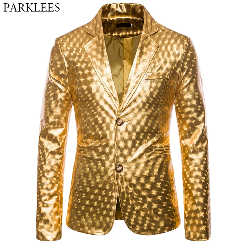 Блейзер Мужской Блестящий с двумя пуговицами блейзер золотого цвета для