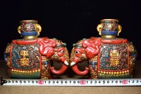 13chinese folk collection old wood tick red tracing lacquerware elephant statue a pair peaceful office ornaments town house