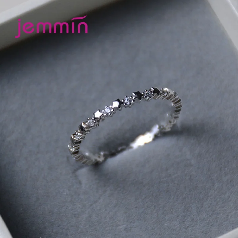 100 Real 925 Sterling Silver Vintage Stars Clear CZ Stackable Finger Ring For Women Girl Charm Fashion Fine Jewelry Bijoux