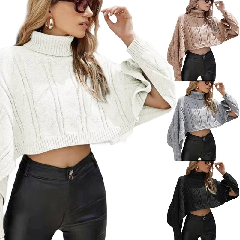 

Осенне-зимний свитер, женские Повседневные базовые пуловеры с длинным рукавом и высоким воротником, Женский вязаный свитер, топы