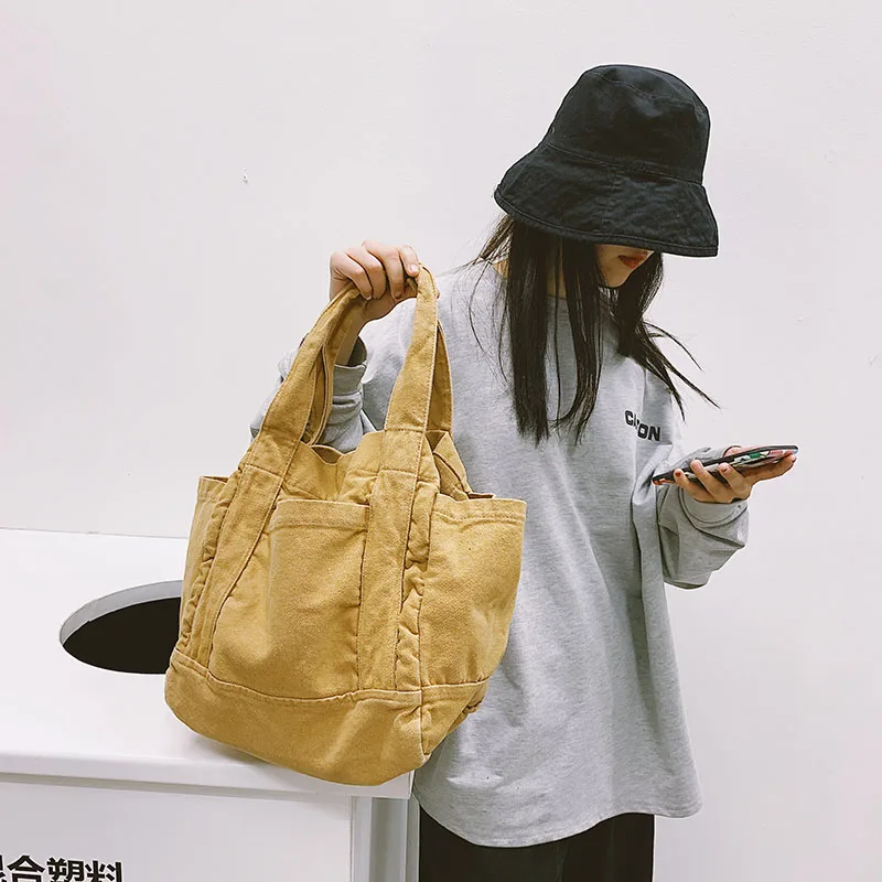 

Washed Cotton Casual Tote Hand Bags Canvas Handbag Ladies Beach Handbags Bolsas Feminina