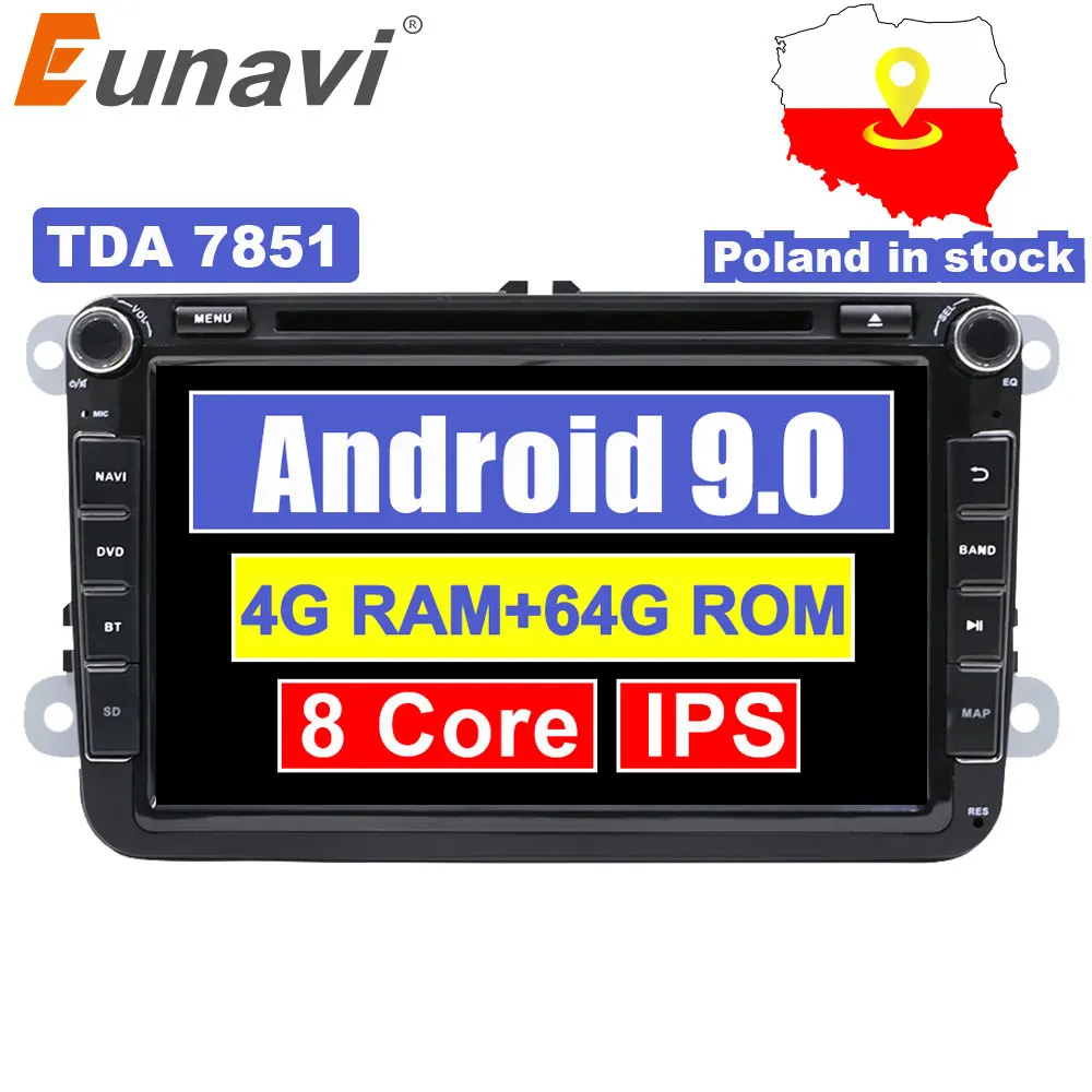 Eunavi 8 ''2 din Android 9 Автомобильный dvd Радио для VW Volkswagen Polo Jetta passat b6 b7 cc fabia skoda Touran golf 6 Tiguan gps Navi
