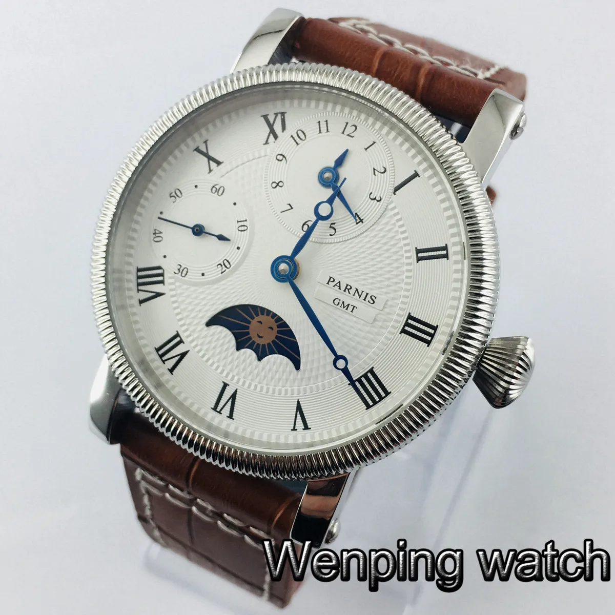 Parnis Мужские механические часы с белым циферблатом GMT 43 мм|Мужские часы| |