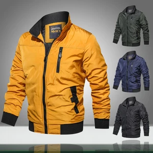 Мужская куртка-бомбер, Повседневная однотонная куртка с воротником-стойкой, свободная тонкая куртка на молнии для улицы, осень 2020