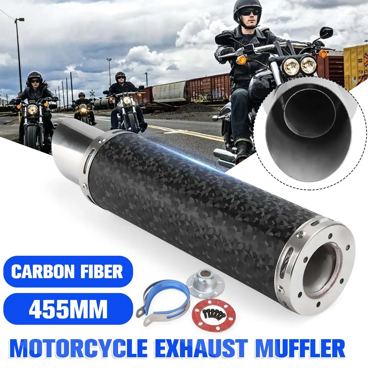 

Universal 50mm Motorcycle Exhaust Pipe Carbon Fiber Motorbike Muffler Exhaust Escape Moto Pipe 455mm