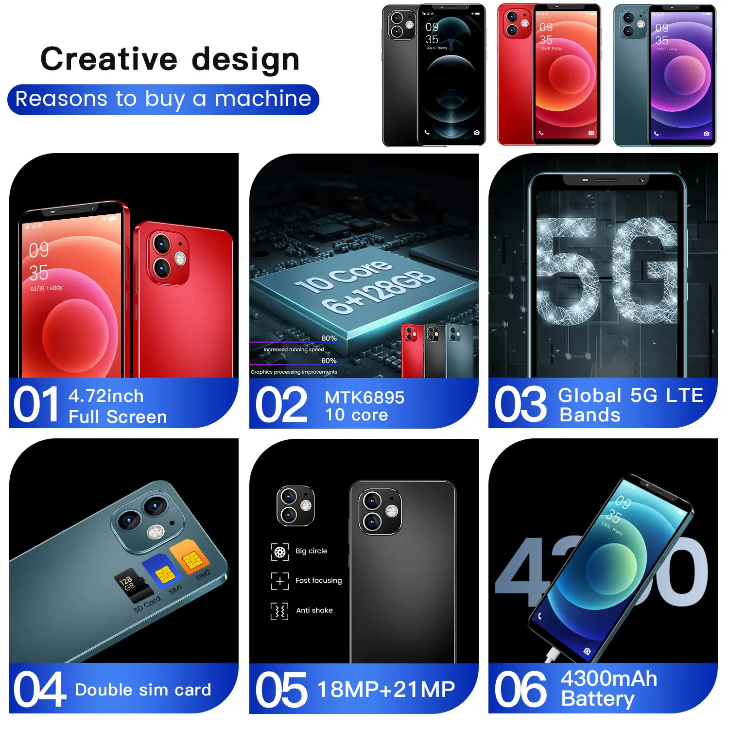 

IP13 MINI Global Version 6GB 128GB Newest Smartphone MTK6895 4.72Inch HD Screen 4300mAh Battery 4G LTE 5G Mobile Phone Google
