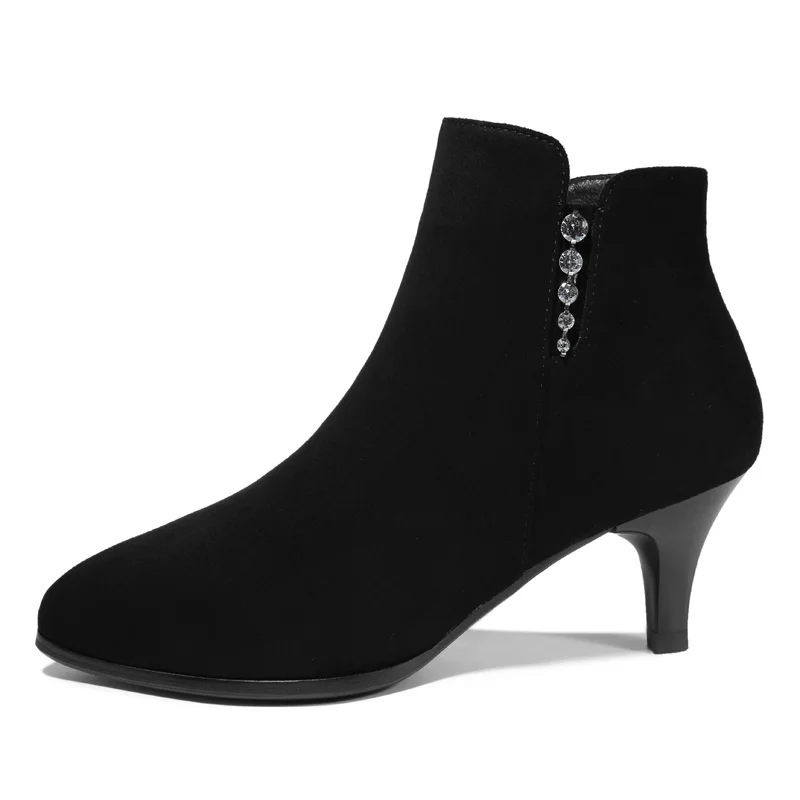 

Pointed Toe Stiletto Women'S Boots, Solid Color Short Boots With Side Zipper, Women'S Platform Shoes