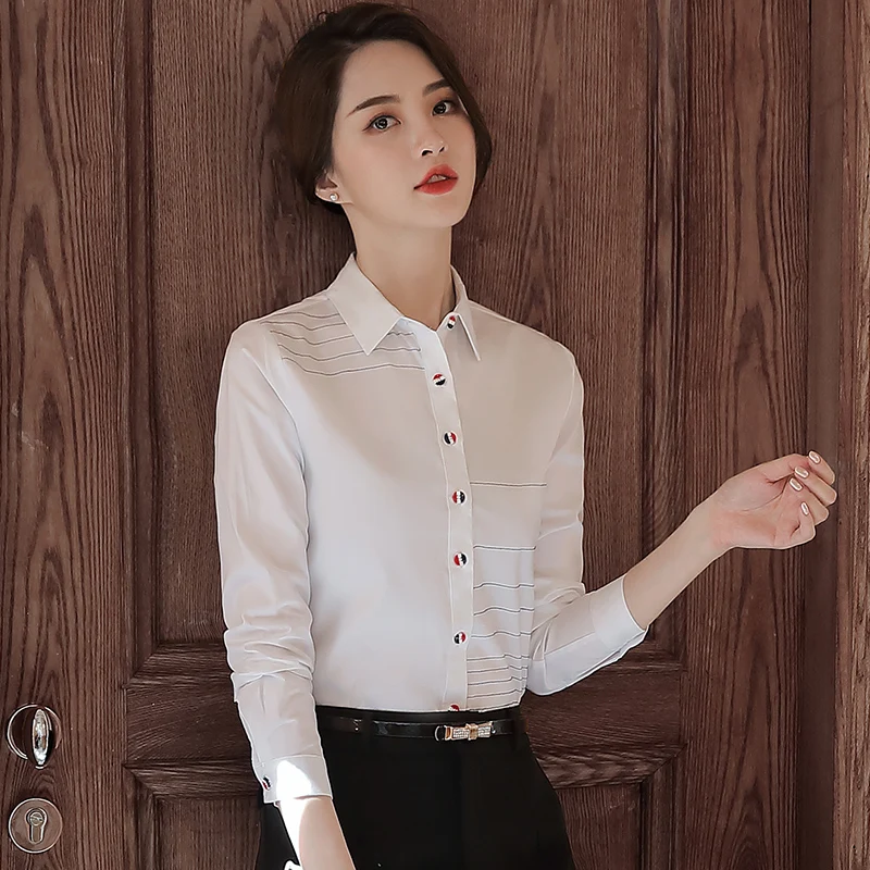 

Women shirt Slim autumn Long sleeve stripe OL Formal Blouses & Shirts Woman Q6159