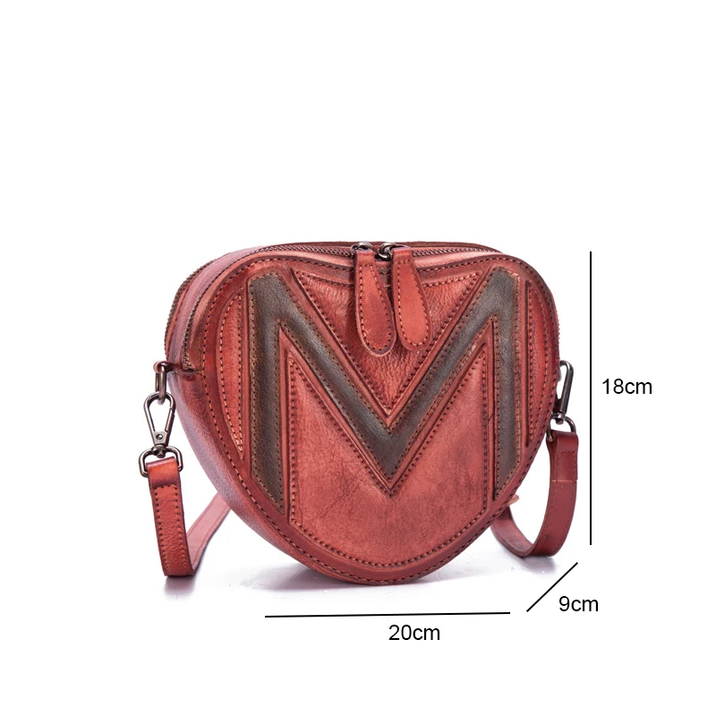 

Bestform Vintage First Layer Cow Leather Small Women Bag 2021 New Hand Painted Shoulder Bag Heart Shape Ladies Messenger Bags