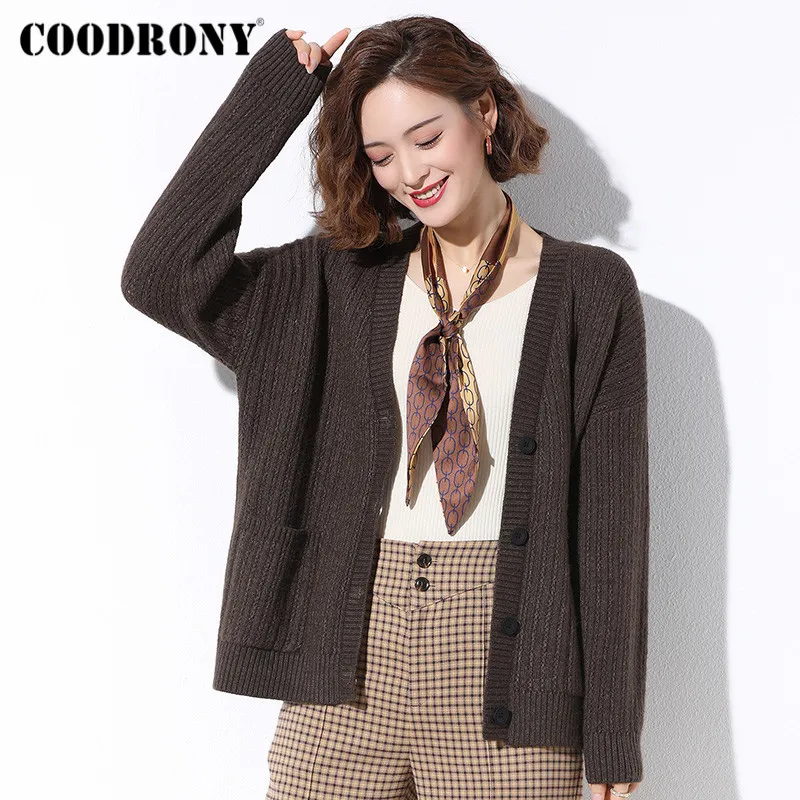 

COODRONY Brand Cardigan Streetwear Fashion Warm With Pocket Sweaters For Women 2020 Knitted Casual Slim Female Clothing W1052