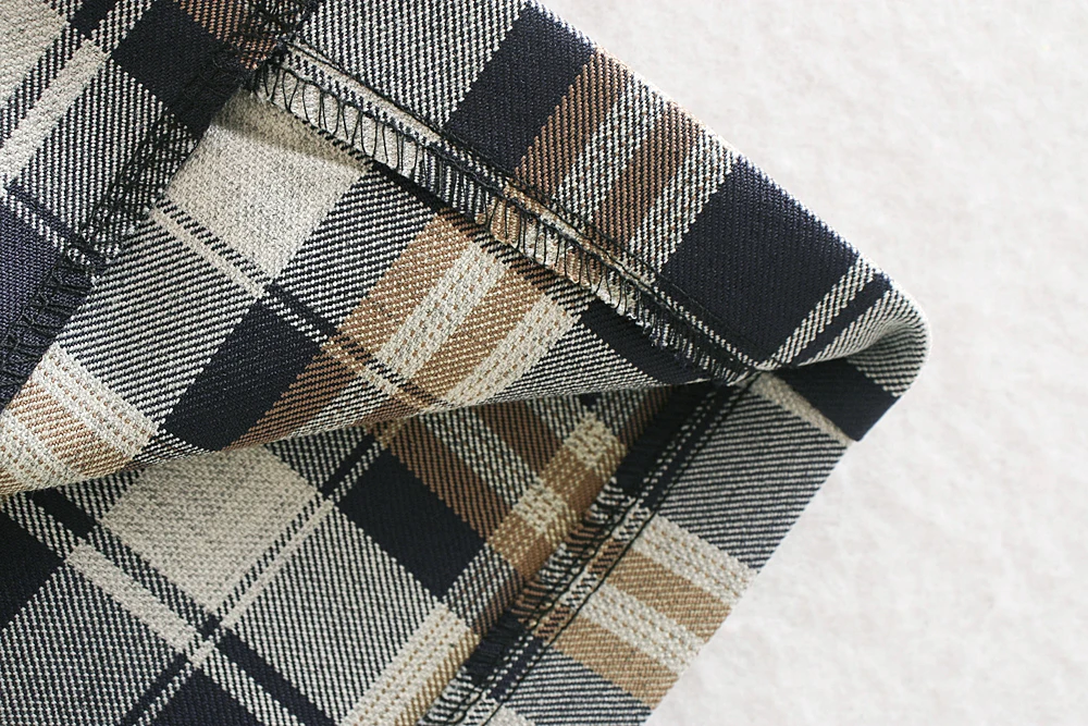 

2020 New Design New Arrival Free Inspirit Fashion Office Lady Plaid Pencil Slim Top Matching Mid-caf Check Pocket Wrinkle Skirts