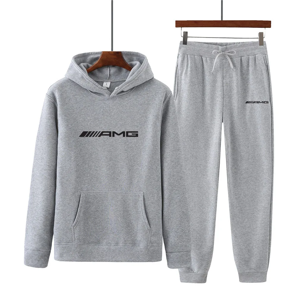 

Men's spring and autumn AMG print hoodie sweater + casual pants two-piece suit of the same color fashion trend men