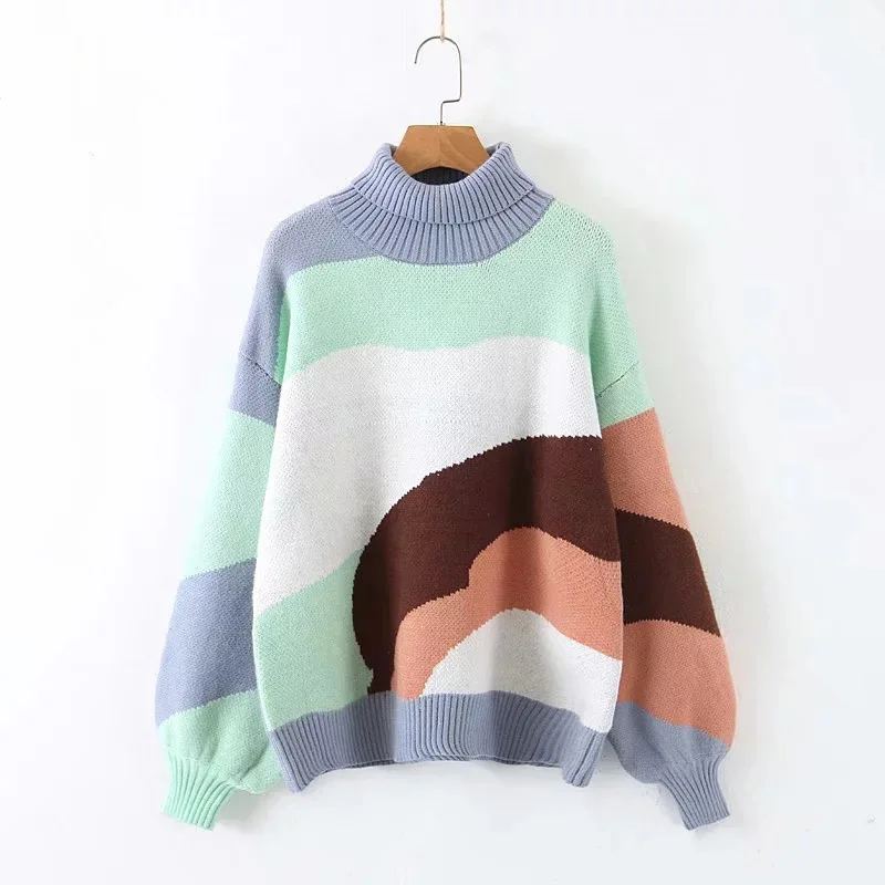 

Women Clothes 2019 Autumn and Winter Clothes Women Lantern Sleeve Loose Turtleneck Sweater Pullover Pull Femme Sweater Women