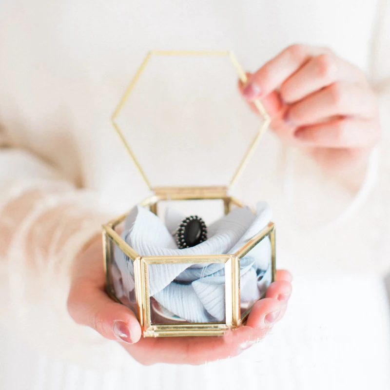 Мини Шестигранная Геометрическая коробка для обручального кольца держатель