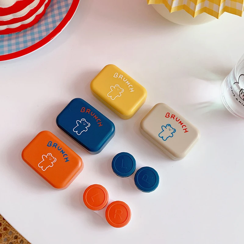 

1PC Cartoon Contact Lens Cases with Mirror Cute Cosmetic Contact Lens Box Square Portable Travel Contact Nursing Box Container