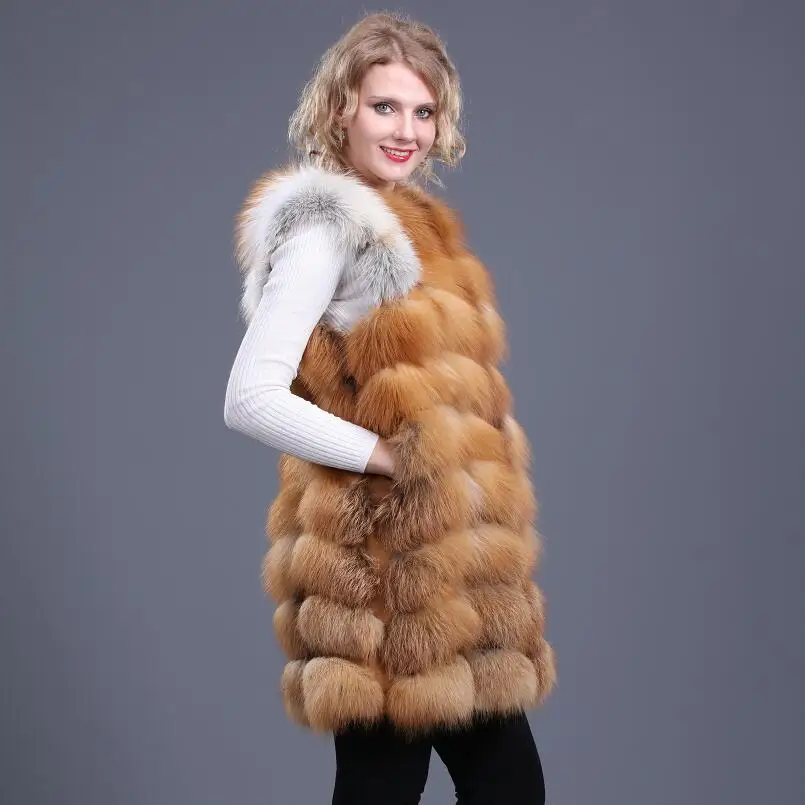 Женский новый жилет из натурального меха Красной лисы жилеты Лисьего зимние