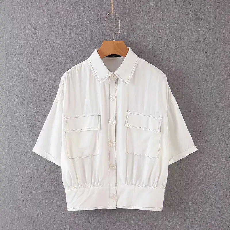 Новый женский стиль сафари отложной воротник просто рубашки блузки женские