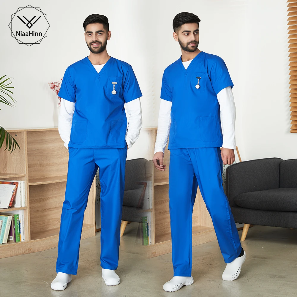 

Men's Wholesale Spa Uniform Scrub Set Solid Color High Quality Wholesale Fashion Uniform Dental Doctor Nursing Clean Hygiene Set