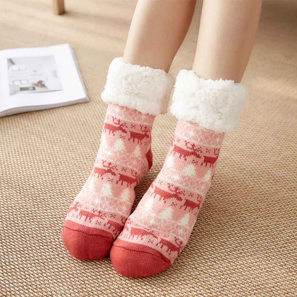 

Autumn Winter Women Slippers Home Socks Christmas Cartoon Elk Floor Socks Plush Velvet Non-slip Carpet Fluffy Warm Socks hot